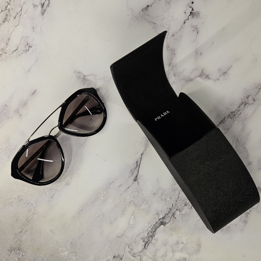 Prada Cinema Aviator Sunglasses SPR 12Q Black w/ Case